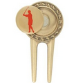 Brass Divot Tool With Silk Screened Magnetic Ball Marker - Plain Back